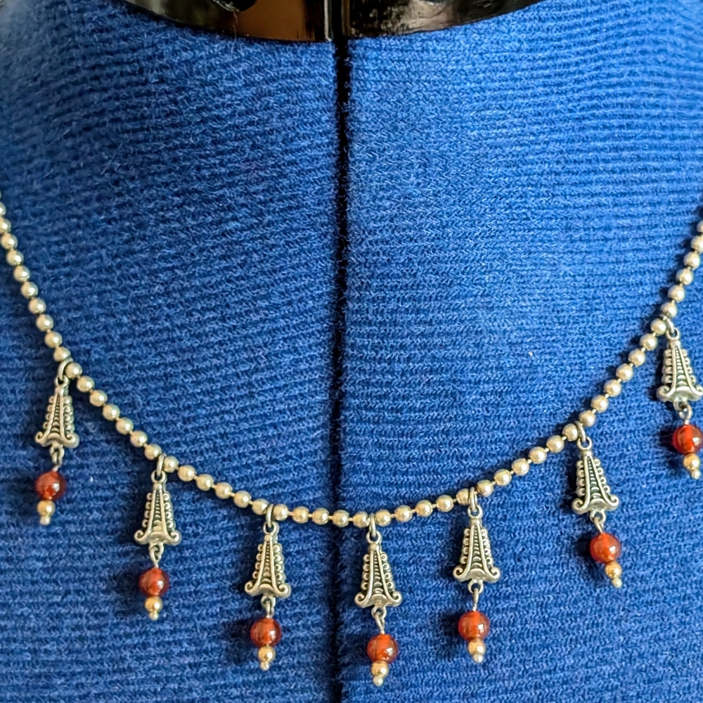 Silver Necklace With Hanging Beads